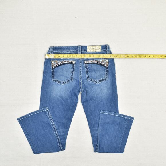 Miss Me Women's Jeans Zip Solid Cotton Blue Size 28 Signature Boot Embroided - Picture 4 of 8